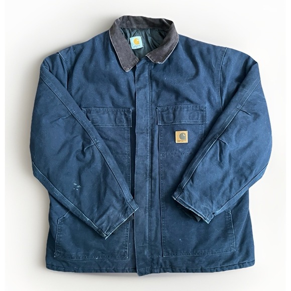 VTG Carhartt Chore Coat Jacket C26MDT Mens XL Blue Arctic Quilt Lined Distressed - Picture 1 of 8